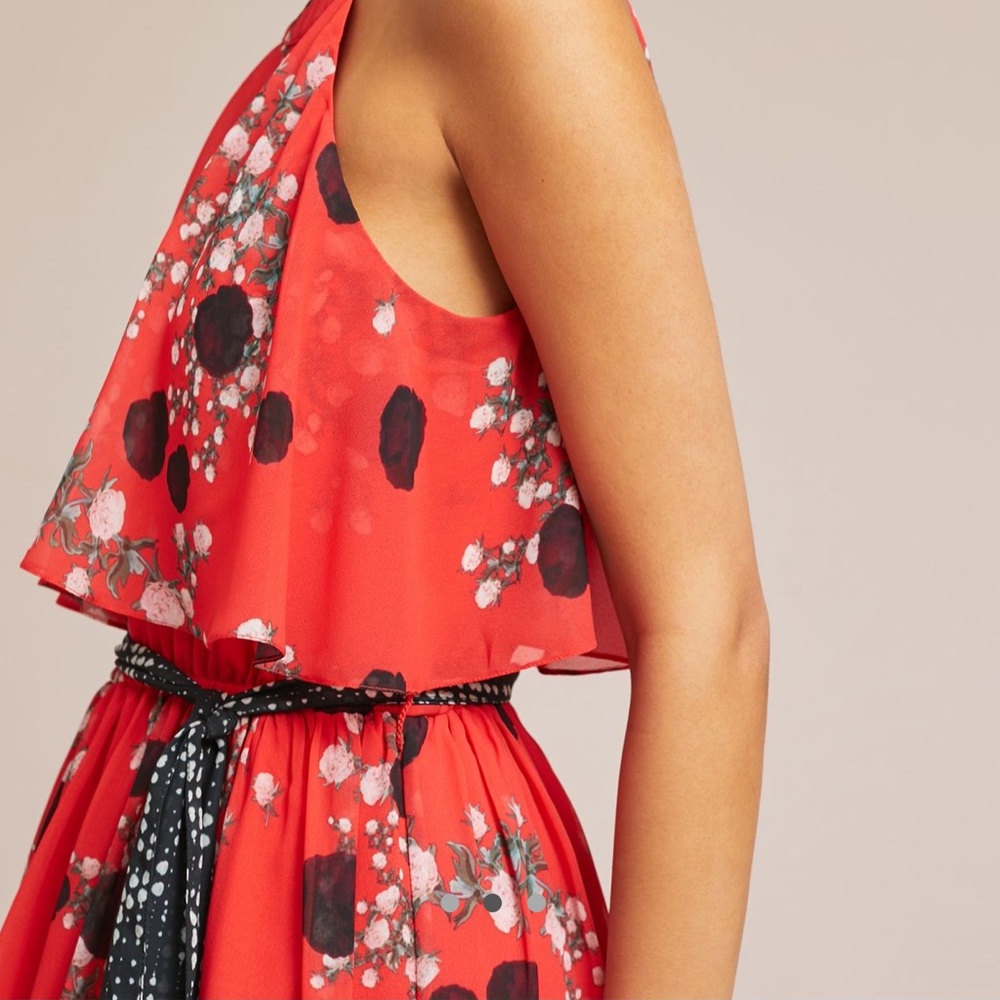BRAND NEW Anthropologie Castania Red Polka Dot Floral Chiffon Midi Dress XL - Picture 3 of 6